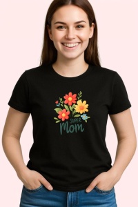 Tricou Super Mom Flori Colorate Gradina V1, din bumbac 100%, tricou negru Dama - Img 2