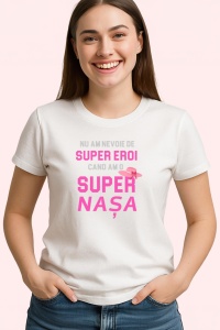 Tricou Super Nasa Roz, din bumbac 100%, tricou alb, Dama | Barbat - Img 2