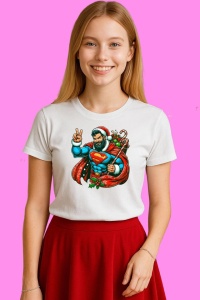 Tricou Superman Christmas Musculos Cu Mana Ridicata, din bumbac 100%, tricou alb, Copii | Dama | Barbat - Img 3