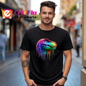 Tricou T Rex colorat dinozaur in stil urban pop art Copii | Dama | Barbat, culoare negru - Img 5