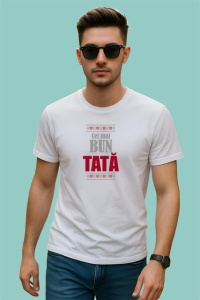 Tricou Tata V6 Text Rosu Traditional, din bumbac 100% , tricou alb pentru Barbat - Img 2