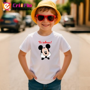 Tricou Te Iubesc Mickey Mouse Personaj Indragit, din bumbac 100% , tricou alb pentru Copii | Dama | Barbat - Img 3