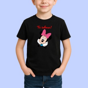 Tricou Te Iubesc Minnie Mouse Cu Funda Roz, din bumbac 100%, tricou negru Copii | Dama | Barbat
