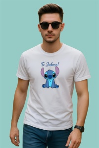 Tricou Te Iubesc Stitch Personaj Albastru, din bumbac 100% , tricou alb pentru Copii | Dama | Barbat