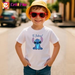 Tricou Te Iubesc Stitch Personaj Albastru, din bumbac 100% , tricou alb pentru Copii | Dama | Barbat - Img 4