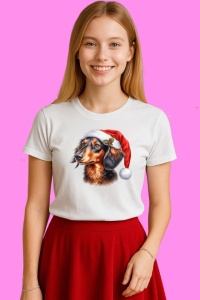 Tricou Teckel Cu Blana Lunga Craciun, din bumbac 100%, tricou alb, Copii | Dama | Barbat - Img 3