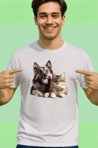 Tricou Terrier cu blana lunga si pisica blanda prietenie perfecta Copii | Dama | Barbat Barbat - Img 2