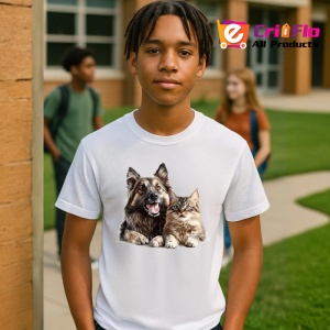 Tricou Terrier cu blana lunga si pisica blanda prietenie perfecta Copii | Dama | Barbat Barbat - Img 8