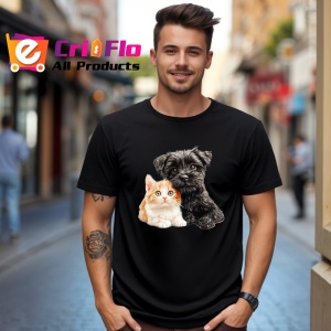 Tricou Terrier negru si pisica portocalie legatura sincera Copii | Dama | Barbat Barbat - Img 17