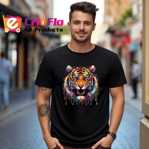 Tricou Tigru pop art cu stropi de culoare fundal alb Copii | Dama | Barbat, culoare negru - Img 5