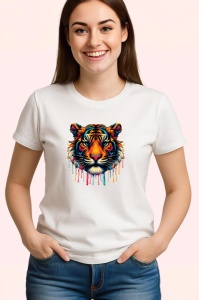 Tricou Tigru realist in culori neon fundal alb Copii | Dama | Barbat - Img 3