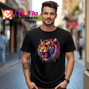 Tricou Tigru rosu galben in stil graffiti urban Copii | Dama | Barbat, culoare negru - Img 6