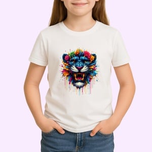 Tricou Tigru turbat cu flori si coama inflacarata Copii | Dama | Barbat - Img 4
