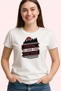 Tricou Travel Is Good For The Soul Peisaj Munte Gri, din bumbac 100% , tricou alb pentru Copii | Dama | Barbat