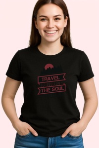 Tricou Travel Is Good For The Soul Peisaj Munte Gri, din bumbac 100%, tricou negru Copii | Dama | Barbat - Img 3