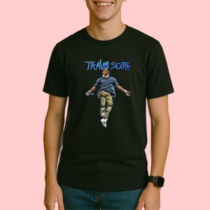 Tricou Travis Scott - ilustratie si miscare, muzica Hip-Hop / Rap, Dama | Barbat | Copii, Culoare Negru
