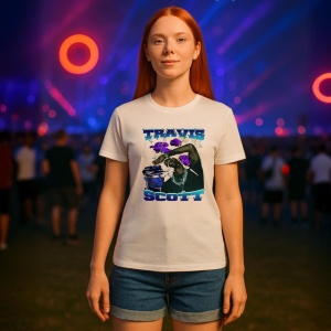 Tricou Travis Scott - Miscare si lumina violet, muzica POP, Dama | Barbat | Copii - Img 1