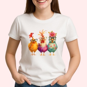 Tricou Trei gaini colorate - Copii | Dama | Barbat - Img 2