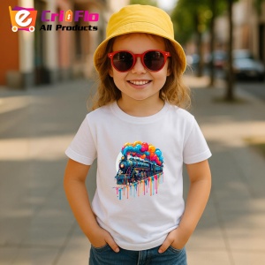 Tricou Tren cu baloane colorate si vopsea fundal alb Copii | Dama | Barbat - Img 11