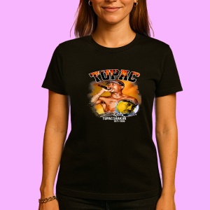 Tricou Tupac Orange Background, muzica Not Applicable, Dama | Barbat | Copii, Culoare Negru