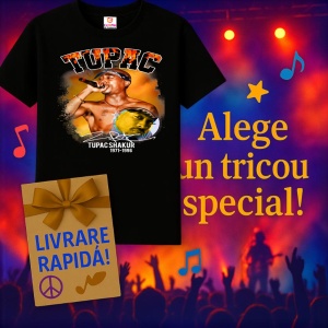 Tricou Tupac Orange Background, muzica Not Applicable, Dama | Barbat | Copii, Culoare Negru - Img 15