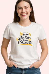 Tricou Turn The Pain Into Power Text Motivational, din bumbac 100% , tricou alb pentru Copii | Dama | Barbat - Img 2