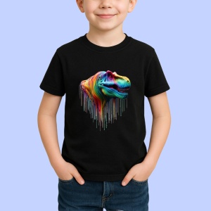 Tricou Tyrannosaurus rex in culori curcubeu fundal alb Copii | Dama | Barbat, culoare negru - Img 4