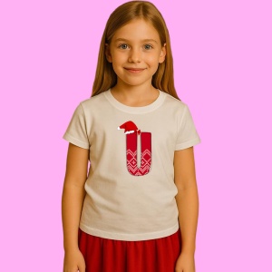Tricou U Litera Rosie Cu Caciulita Si Inimioare Albe, din bumbac 100% Copii | Dama | Barbat - Img 3