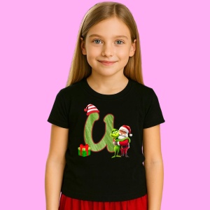 Tricou U Litere Craciun Cu Mos Si Spiridus Verde, din bumbac 100% Copii | Dama | Barbat