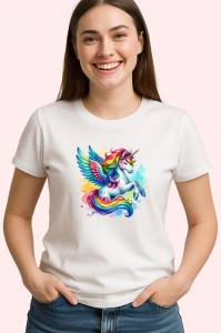 Tricou unicorn with wings flying smile, unicorn cu aripi zambitor si colorat, Copii | Dama | Barbat