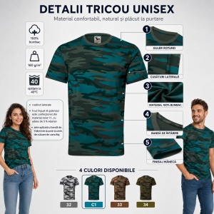 Tricou Unisex Camuflaj din 100% Bumbac, 160 g/m², Mărimi XS–3XL - Img 7