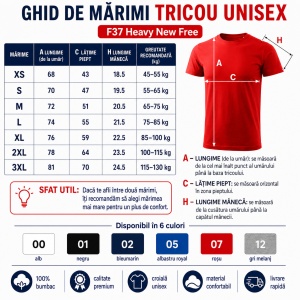 Tricou Unisex Damă/Bărbat Heavy New Free F37 – 100% Bumbac, Label Free, 200 g/m², XS–3XL - Img 4