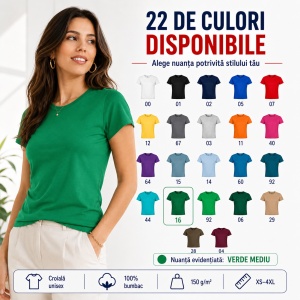 Tricou unisex damă și bărbat, 100% bumbac, mărimi XS–4XL, 22 culori disponibile - Img 9