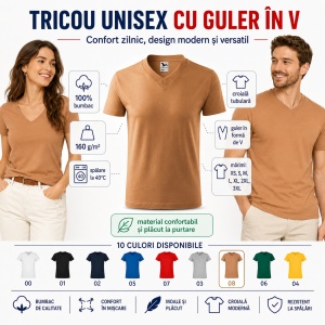 Tricou Unisex Damă și Bărbat Malfini 102, Guler în V, 100% Bumbac, 160 g/m², XS–3XL - Img 5