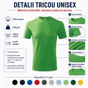 Tricou unisex damă și bărbat Malfini Heavy 110, 100% bumbac, 200 g/mp, S–3XL - Img 3