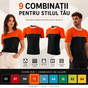 Tricou Unisex Damă și Bărbat Rimeck 109 Colormix, Bicolor, 100% Bumbac, 200 g/m², S–4XL