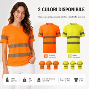 Tricou Unisex Damă și Bărbat Rimeck HV Dry, Vizibilitate Ridicată, Benzi Reflectorizante Segmentate, 100% Poliester, 150 g/m - Img 10