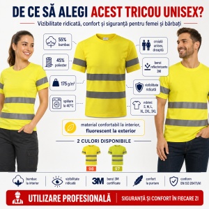 Tricou Unisex Damă și Bărbat Rimeck HV Protect LV9, Vizibilitate Ridicată, Benzi Reflectorizante 3M, 55% Bumbac, 175 g/m² - Img 2