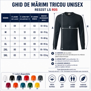 Tricou Unisex Damă și Bărbat Rimeck Resist LS R05, Mânecă Lungă, 100% Bumbac, 160 g/m², S–3XL - Img 4