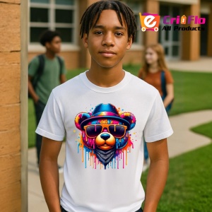 Tricou Urs cu palarie si ochelari fundal graffiti colorat Copii | Dama | Barbat - Img 5