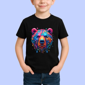 Tricou Urs curcubeu pictat in stil urban Copii | Dama | Barbat, culoare negru