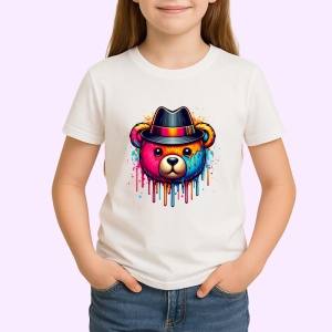 Tricou Urs panda cu palarie fedora si vopsea colorata Copii | Dama | Barbat - Img 4