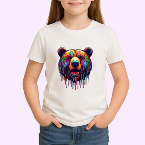 Tricou Urs salbatic curcubeu in fundal alb Copii | Dama | Barbat