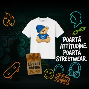 Tricou Ursulet Albastru cu emoji happy - Copii | Dama | Barbat - Img 9