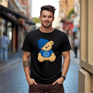 Tricou Ursulet Albastru cu emoji happy Negru, Copii | Dama | Barbat - Img 7