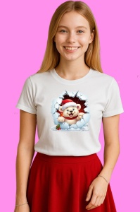 Tricou Ursulet Cu Zambet Si Fular Rosu Craciun, din bumbac 100% Copii | Dama | Barbat - Img 3