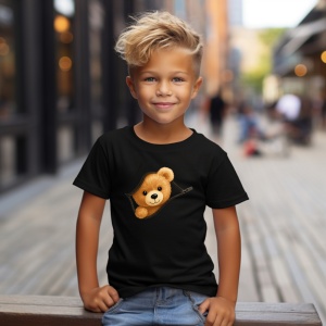 Tricou Ursulet Funny care a desfacut fermoare Negru, Copii | Dama | Barbat - Img 4