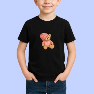 Tricou Ursulet Roz Smile Negru, Copii | Dama | Barbat