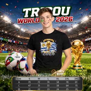Tricou Uruguay World Cup 2026 Fifa V2, din bumbac 100%, tricou negru, Copii | Dama | Barbat - Img 6