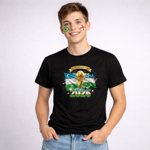 Tricou Uzbekistan World Cup 2026 Fifa V2, din bumbac 100%, tricou negru, Copii | Dama | Barbat - Img 2